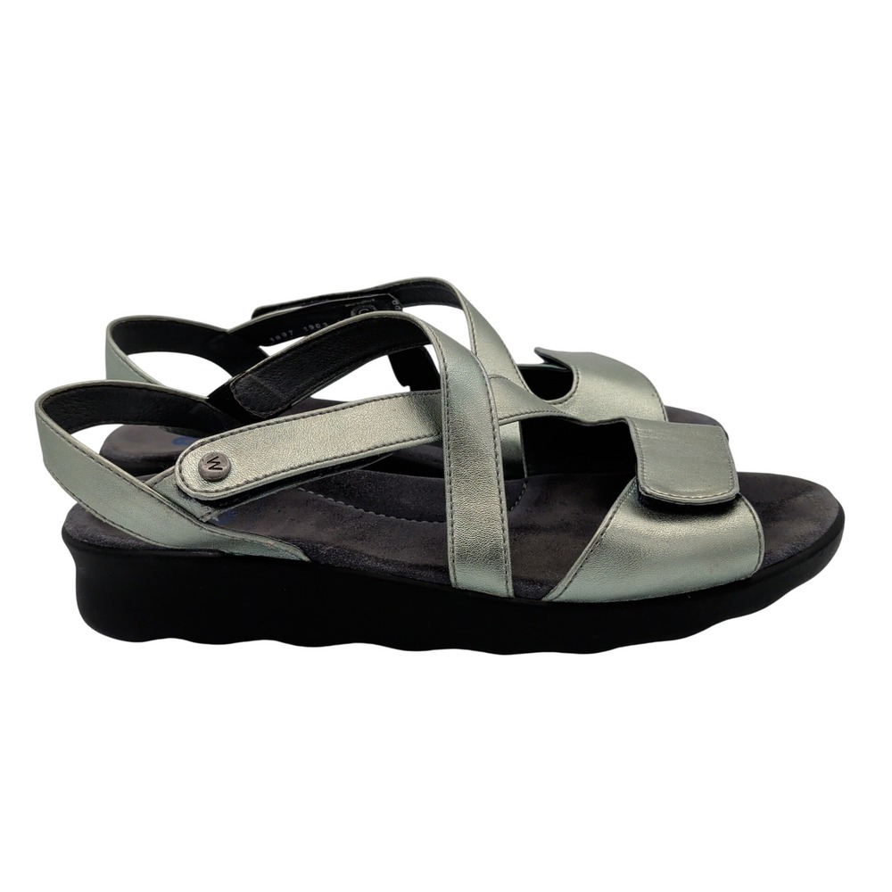 Wolky Jewel Metallic Sage Green Leather Comfort Walking Sandals EU 42 US 10.5-11